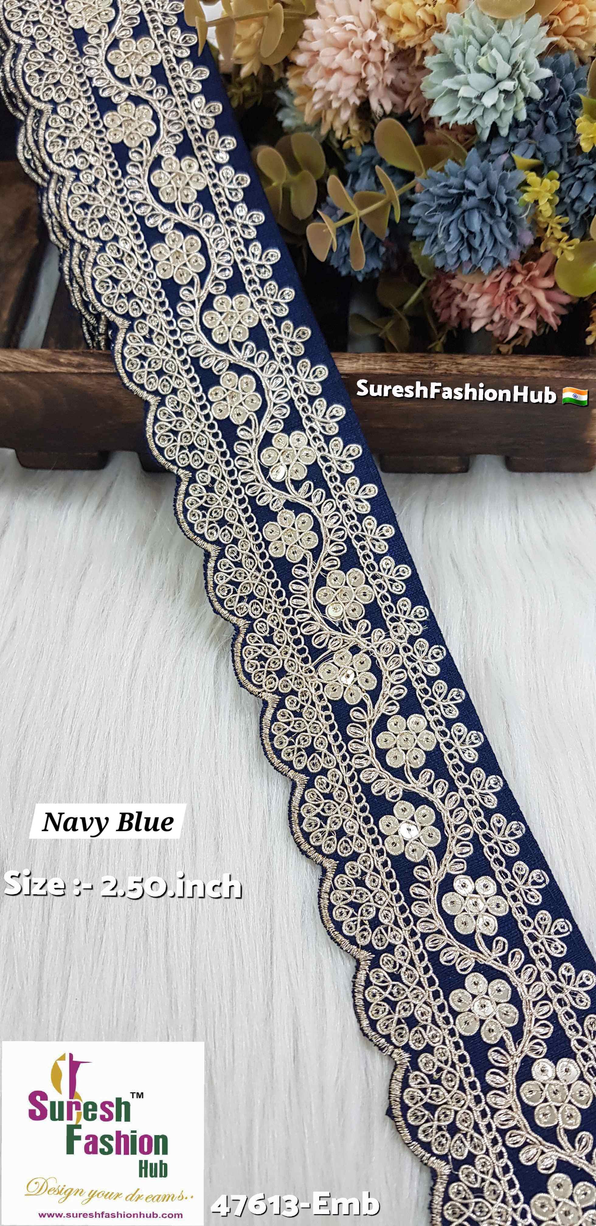 Floral Navy Blue Fabric Based Embroidery