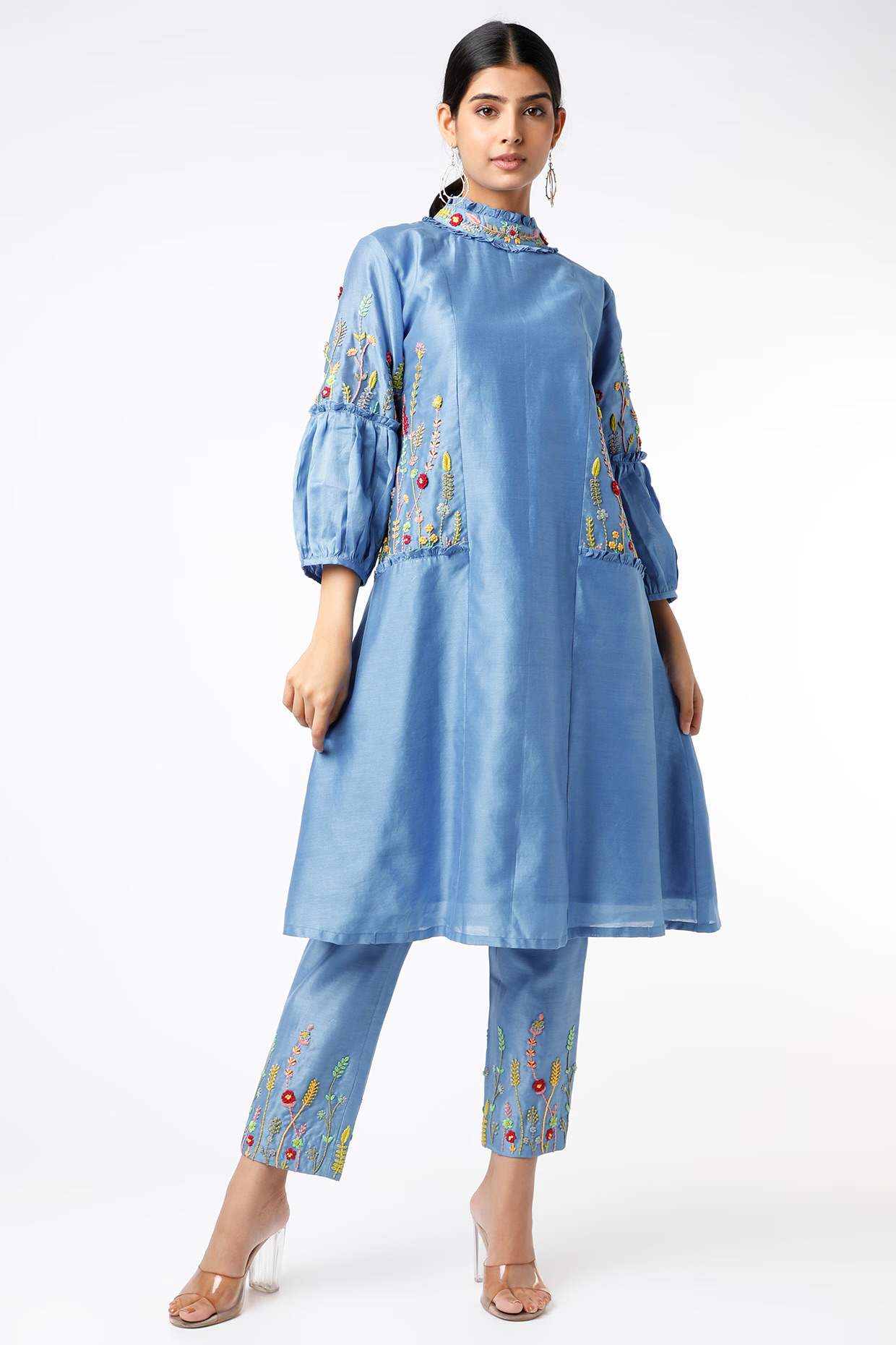 Cobalt Blue Embroidered Paneled Kurta Set