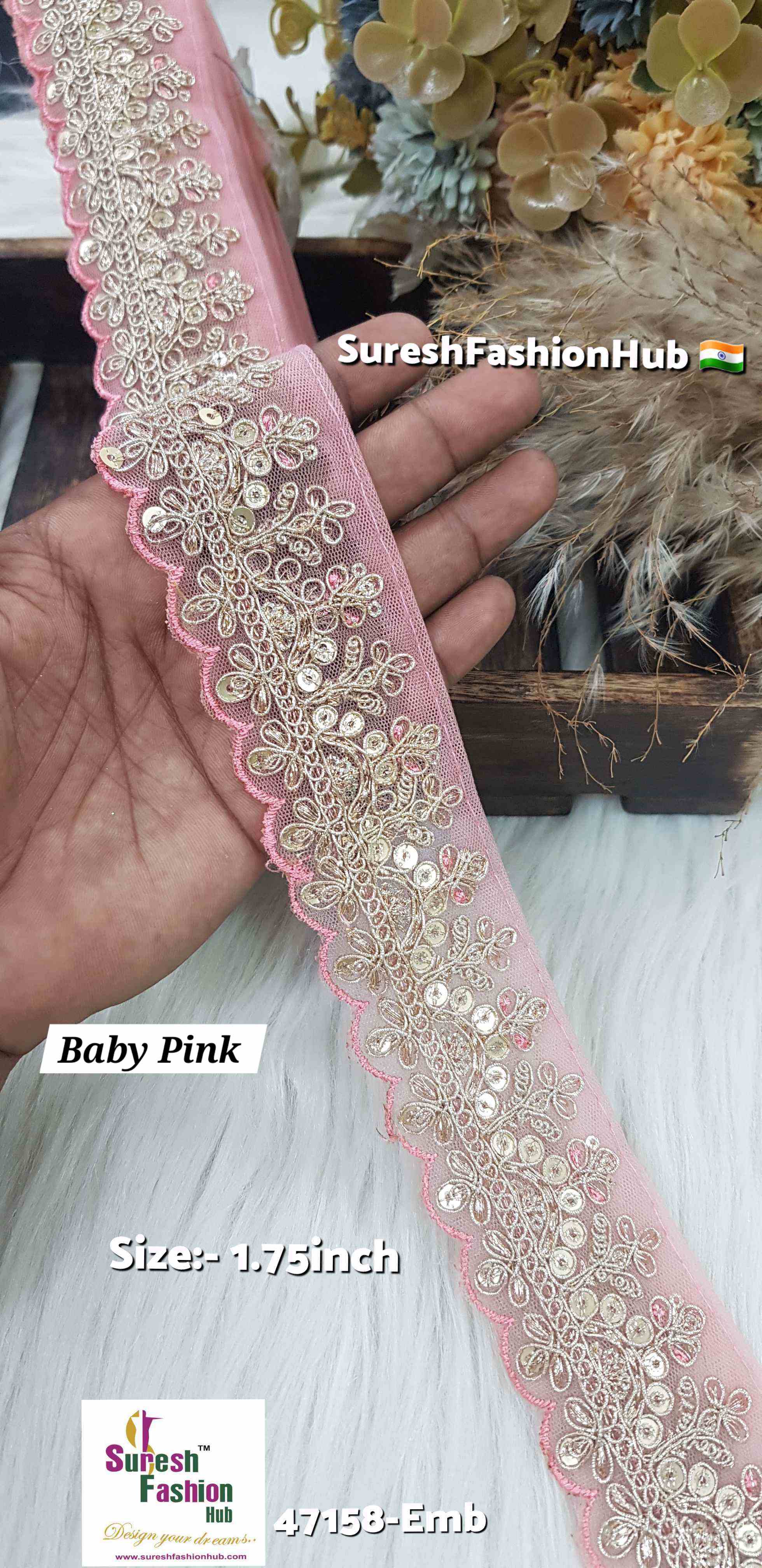 Baby Pink Pearl Embroidery Scalloped Lace