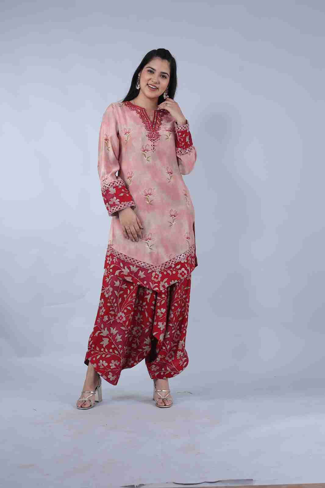 Blush Pink Printed Kurta with Printed Dhoti Salwar