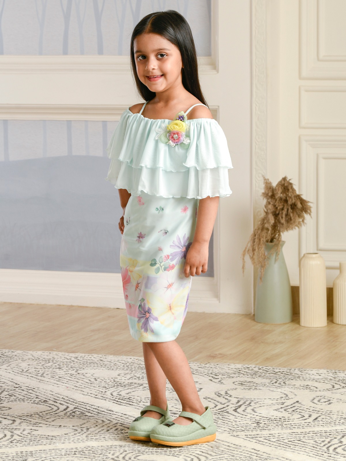 ALBION PREMIUM GIRLS KITTENS GREEN FROCK