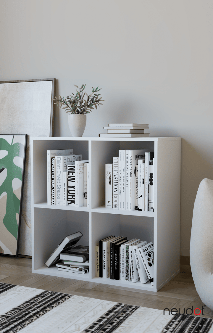 Whitman Open Bookshelf (4 Compartments)- White Finish