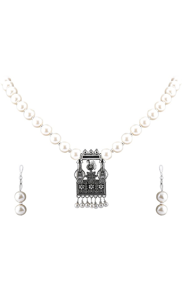 Paola Jewels | Paola Amazing Oxidised Pendant White Pearl Jewellery set for Women 1