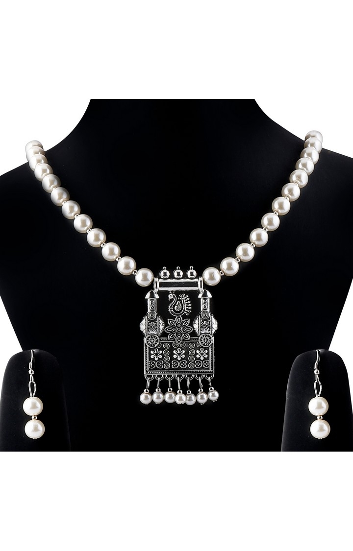 Paola Jewels | Paola Amazing Oxidised Pendant White Pearl Jewellery set for Women 2