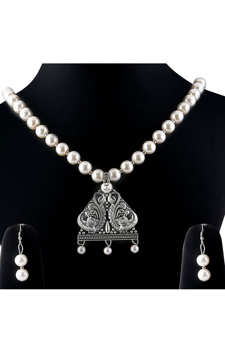 Paola Jewels | Paola Elegant Oxidised Pendant White Pearl Jewellery set for Women 2