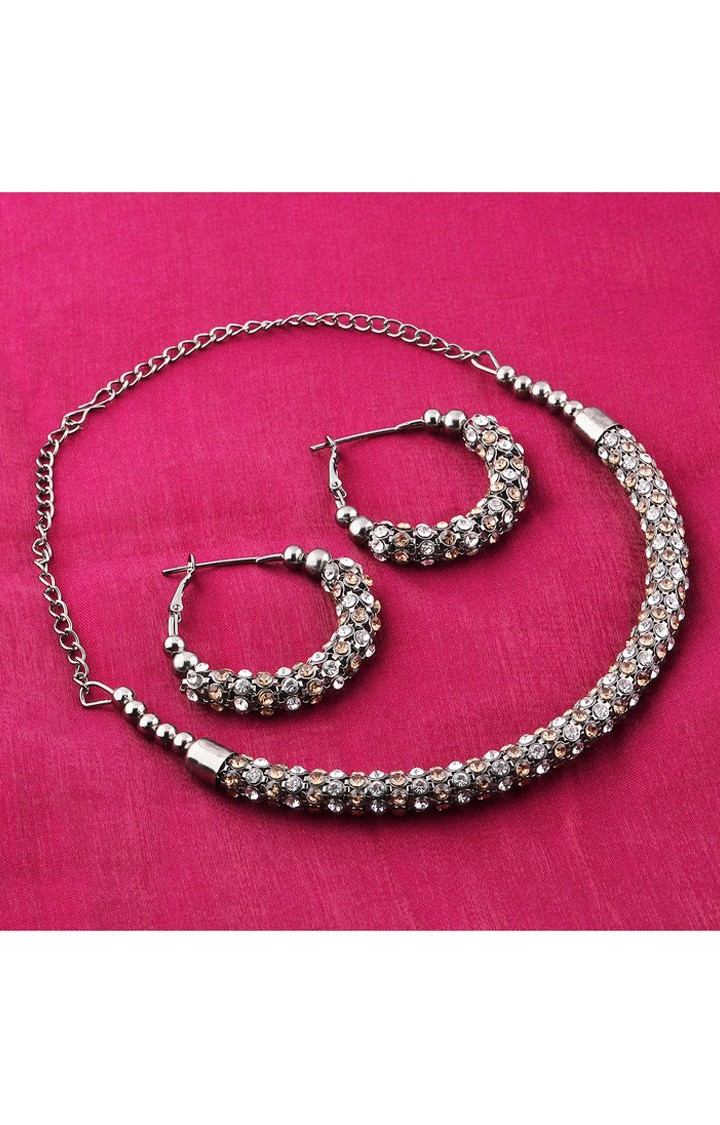 Paola Exclusive Silver Plated Partywear Diamond Studded Hasli Necklace set For women Jewellery