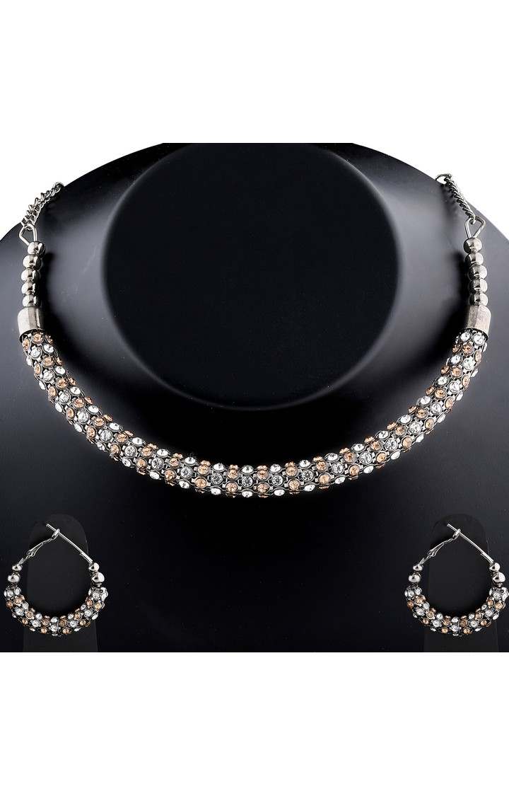 Paola Exclusive Silver Plated Partywear Diamond Studded Hasli Necklace set For women Jewellery