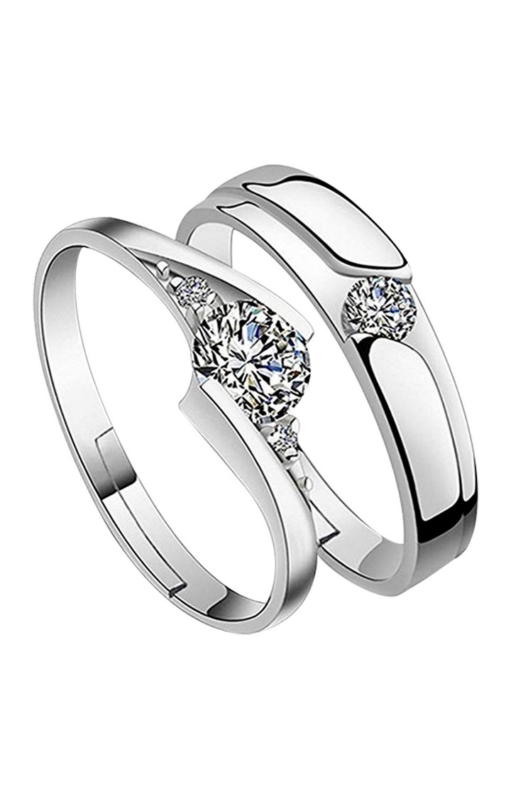 Amaal Valentine Gifts Adjustable CZ AD Silver Platinum American Diamond  King Crown Combo Couple Finger Rings for Couple in love Girls Boys Men  Husband wife Couples Boyfriend Girlfriend Women Lovers -CFR-A105 :