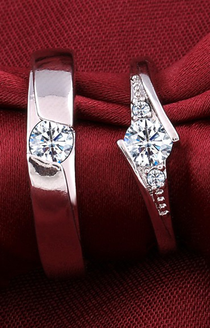 Paola Silver Plated Gorgeous diamond His and Her Adjustable proposal  Diamond couple ring For Men And Women Jewellery Paola Jewels