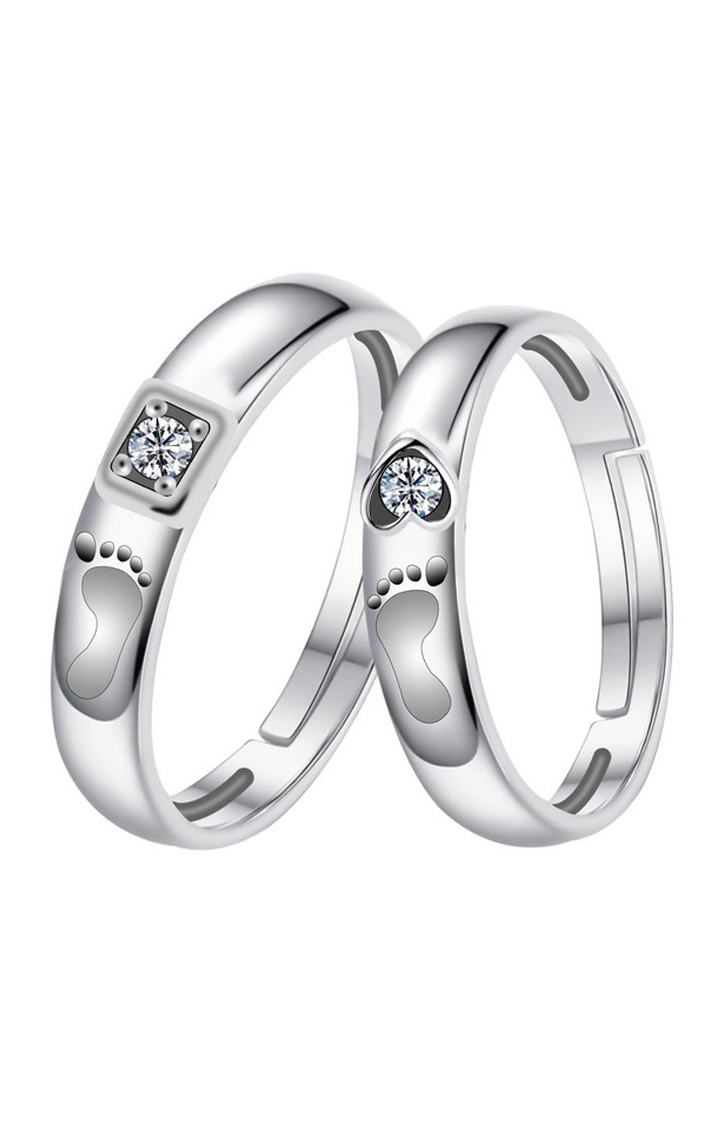 Paola Silver Plated Elegant Solitaire His and Her Adjustable proposal couple ring For Men And Women Jewellery 