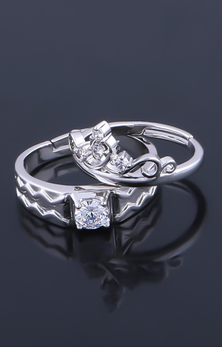 2pcs Silver Color His Queen Her King Fashion Couple Lover Promise Ring for  Women Man Unisex Inlaid Cubic CZ Wedding Jewelry Gift