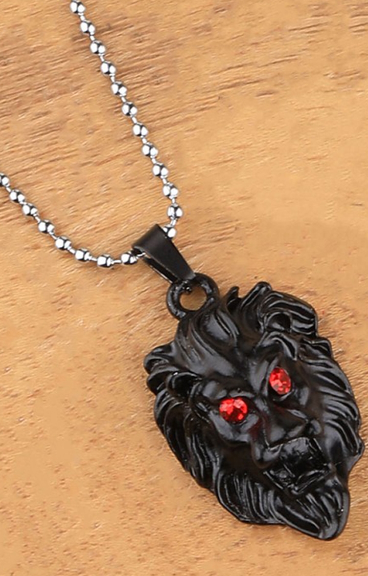 Buy Stainless Steel Gunmetal Matte Finish African Lion Sigil Black Agate  Stone Double Pendant with Curb Chain Online - Inox Jewelry India