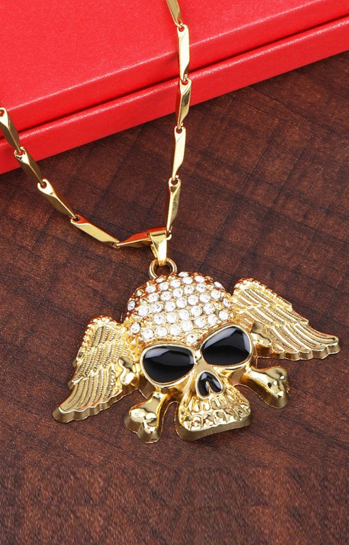 Paola Jewels | Paola Gold Plated Skull With Wings Pendant Chain For Man And Boy  1