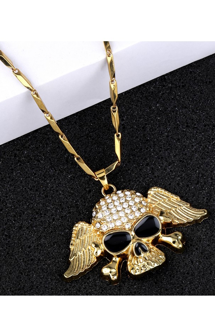 Paola Jewels | Paola Gold Plated Skull With Wings Pendant Chain For Man And Boy  0