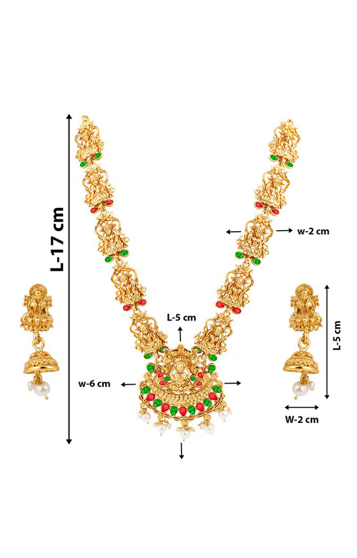 Paola Gold Plated Designer Lakshmi jewellery Set Traditional Long Haram Necklace Set For Women Girl 