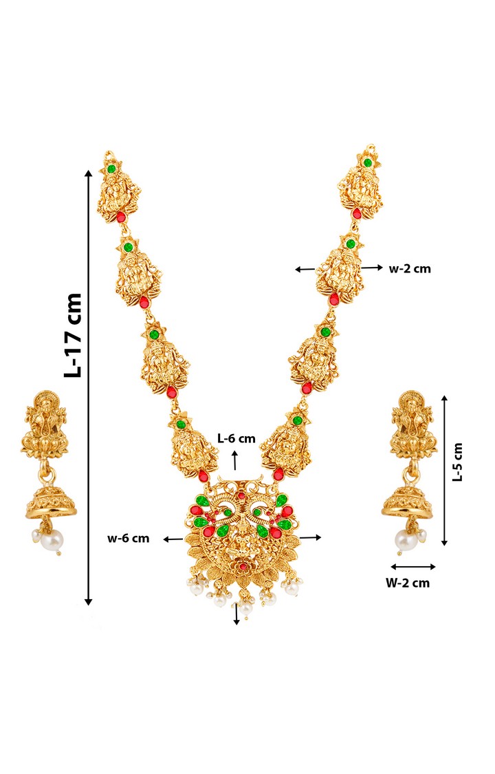 Paola Gold Plated Traditional Lakshmi Temple Long Necklace Set Jewellery For Women Girl 