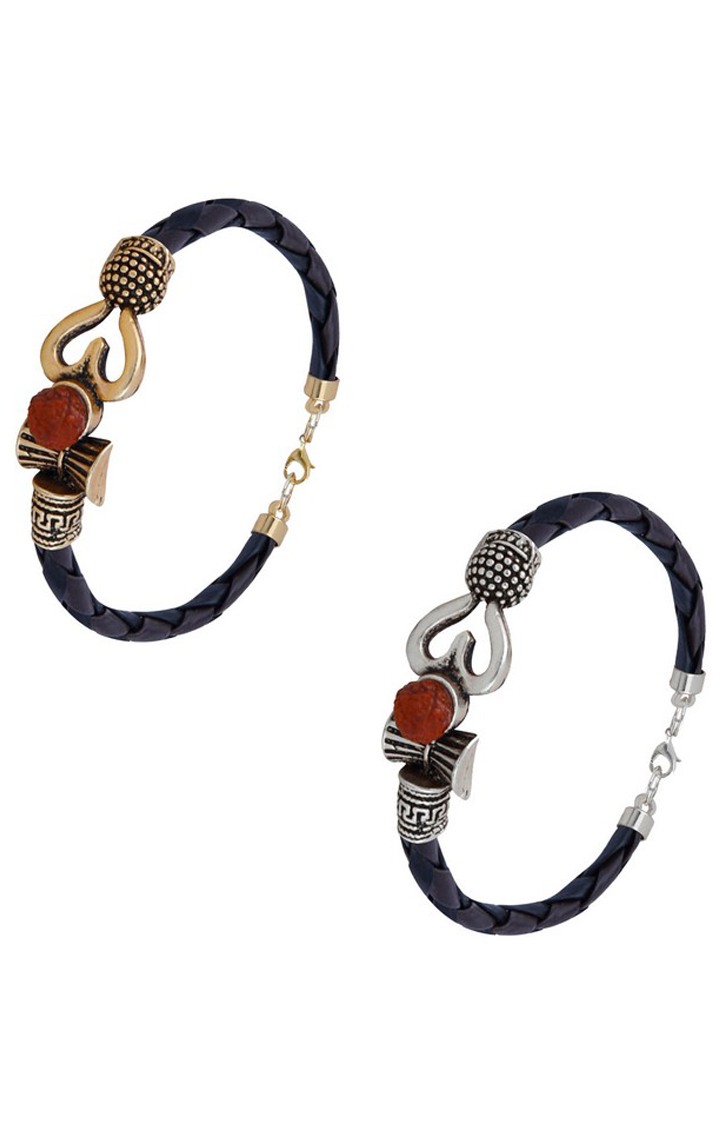 Paola Rudraksha OM Trishul Damroo Designer Oxidized Silver Bahubali Kada Bracelet Unisex Bracelets for Men Women set 2