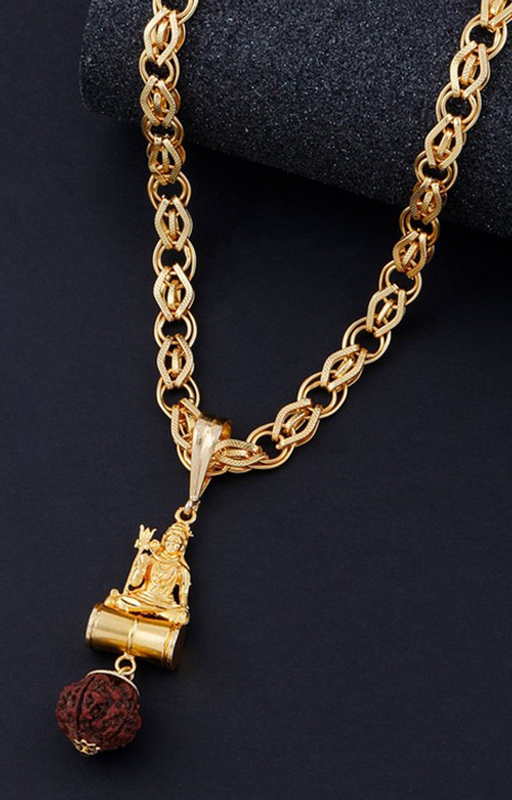 Paola Gold Plated Exculisve Necklace Shiv Ji Trishul Pendant Chain Jewellery For Man And Boy 