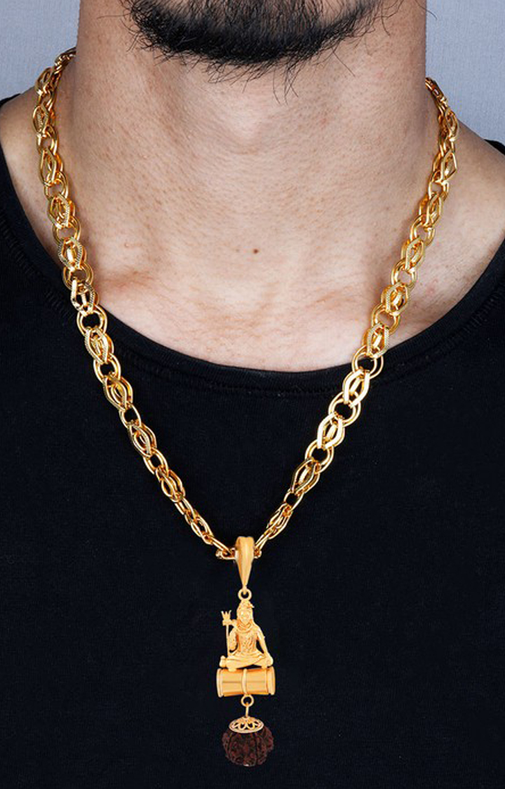 Paola Gold Plated Exculisve Necklace Shiv Ji Trishul Pendant Chain Jewellery For Man And Boy 