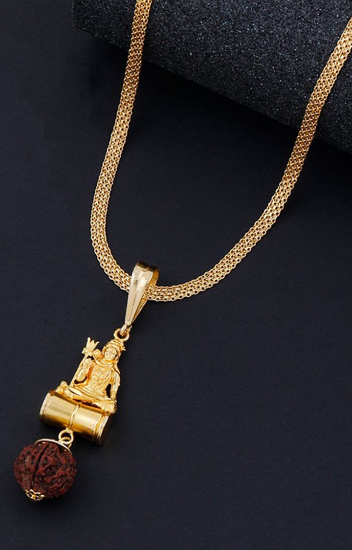 Paola Gold Plated Designer Look Necklace Shiv Ji Trishul Pendant