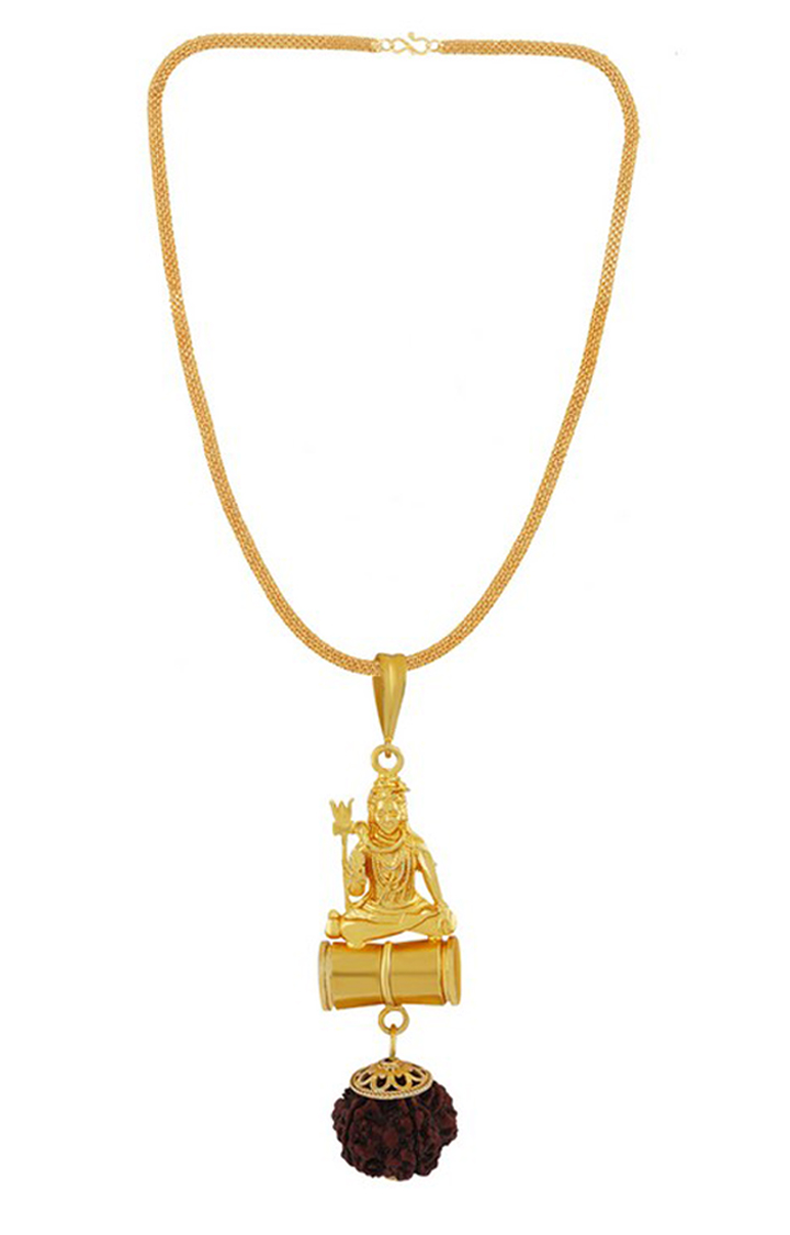 Paola Gold Plated Designer Look Necklace Shiv Ji Trishul Pendant Chain Jewellery For Man And Boy 