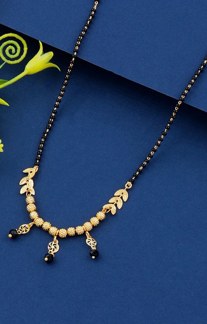Paola Stylish Gold Plated Black Beads Chain Designer Mangalsutra For Women Jewellery Paola Jewels
