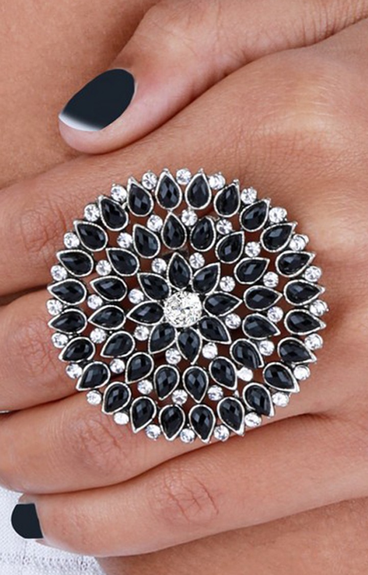 Paola Traditional Look Adjustable Silver Tone Finger Ring For Women And Girl 