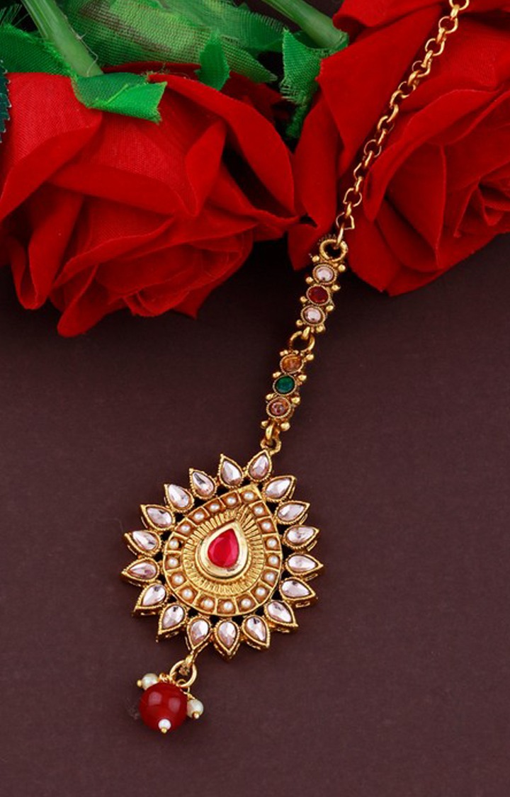 Paola Traditional Gold Plated Kundan Style Maang Tikka Jewellery For Women Girl