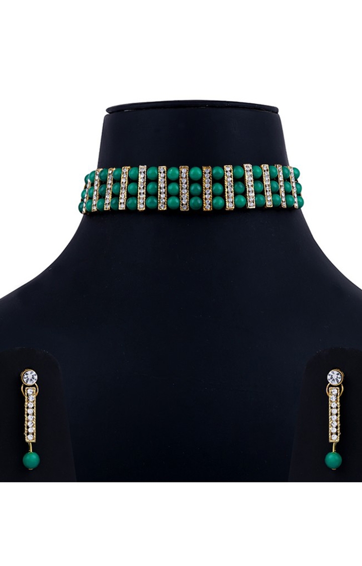 Paola Jewels | Paola Gold Plated Traditional Adjustable Green Pearl Choker Set Jewellery For Women Girls  3