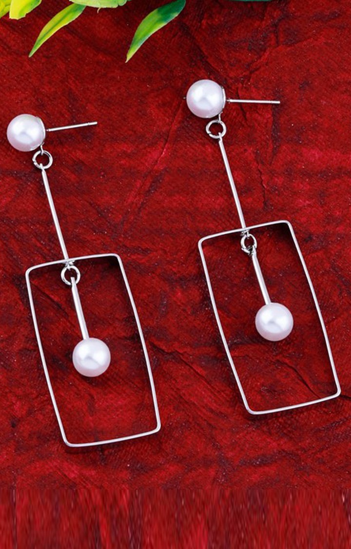 Paola Silver Plated Uique Designer Partywear Pearl Drop Earring for Girls and Women
