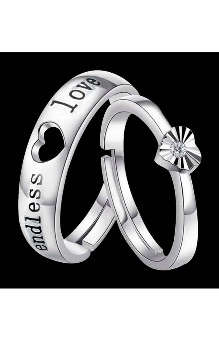 Silver Shine Silver Plated Solitaire 'Endless Love' Heart Proposal  Adjustable Couple ring for Men and Women