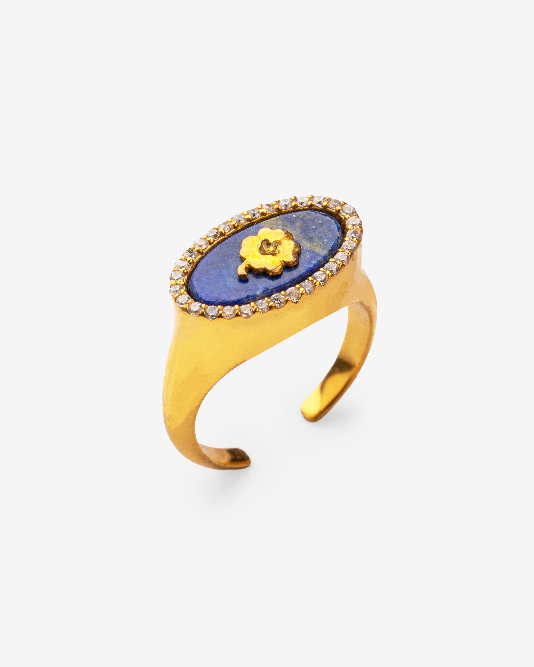 Clover Leaf Lapis Lazuli Studded Signet