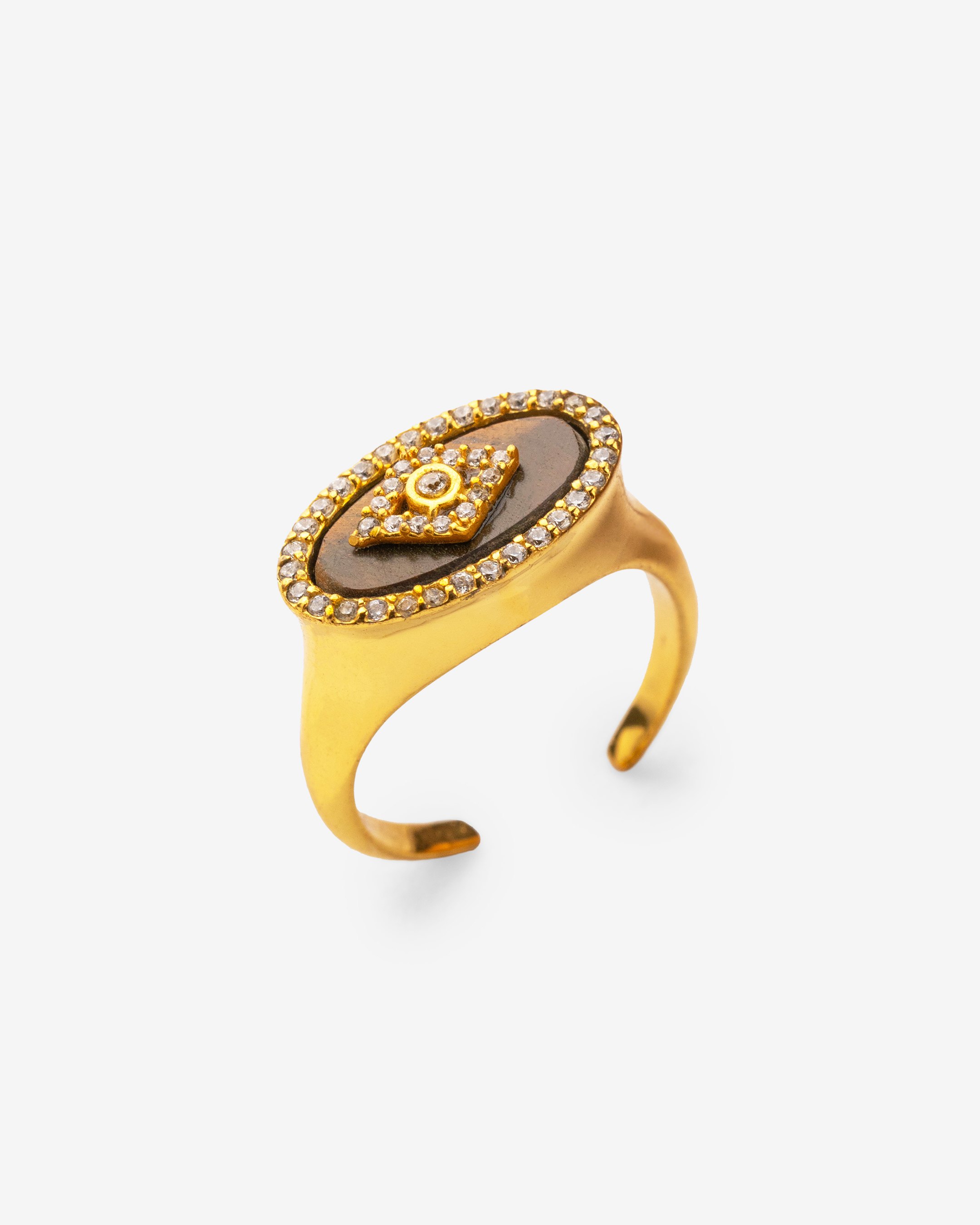 Evil Eye Tiger Eye Studded Signet Ring