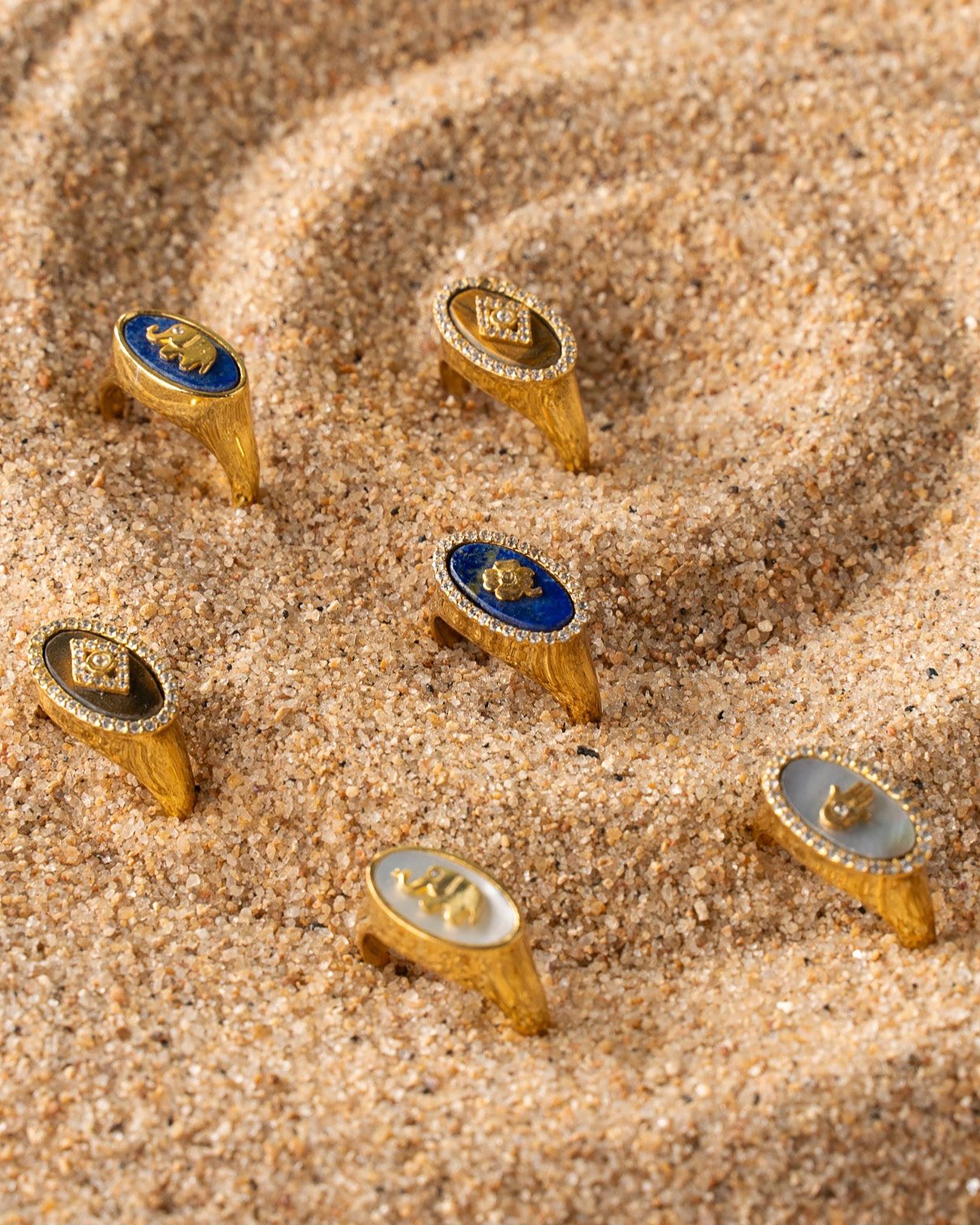 Evil Eye Tiger Eye Studded Signet Ring