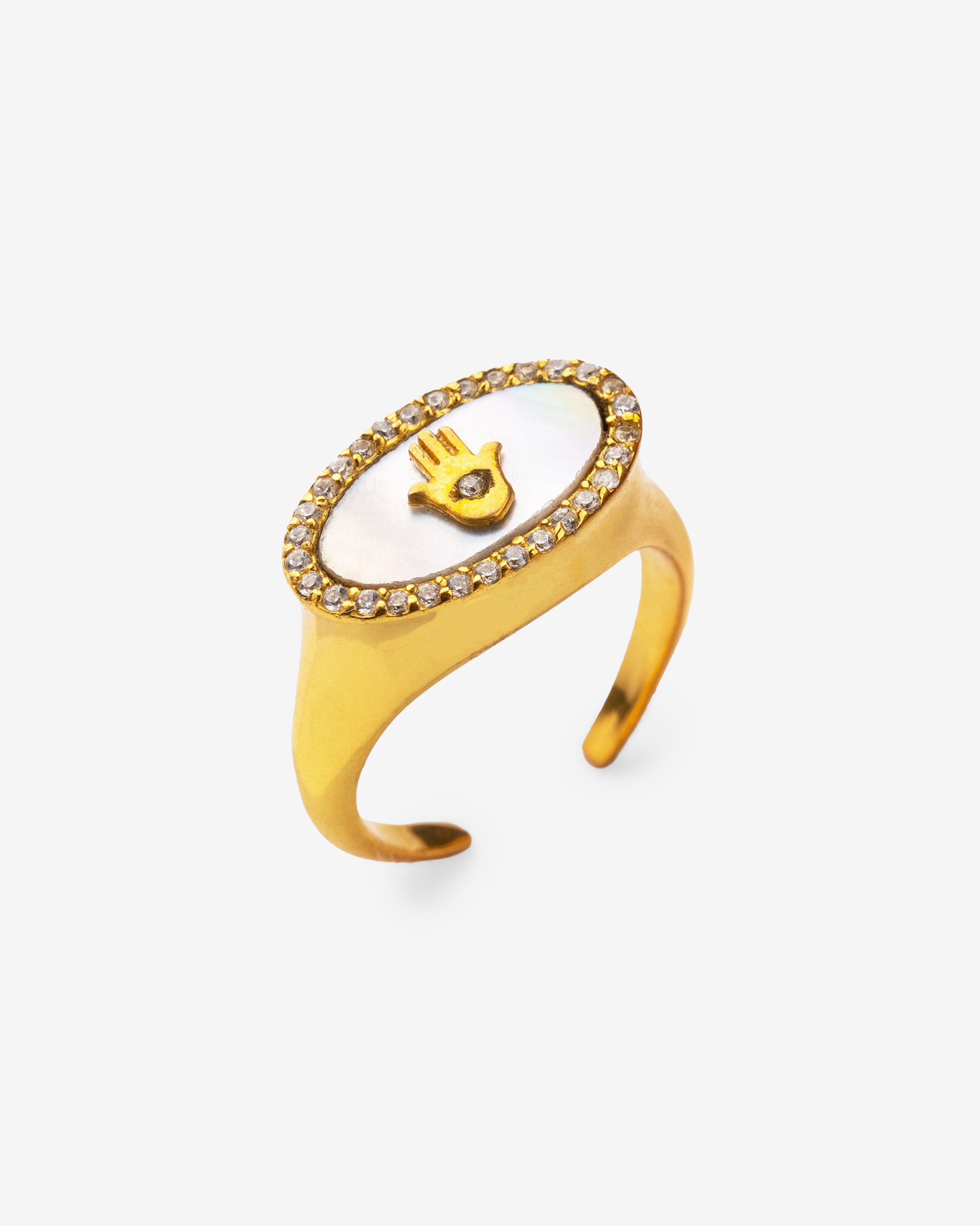 Hamsa Black Mother Of Pearl Studded Ring