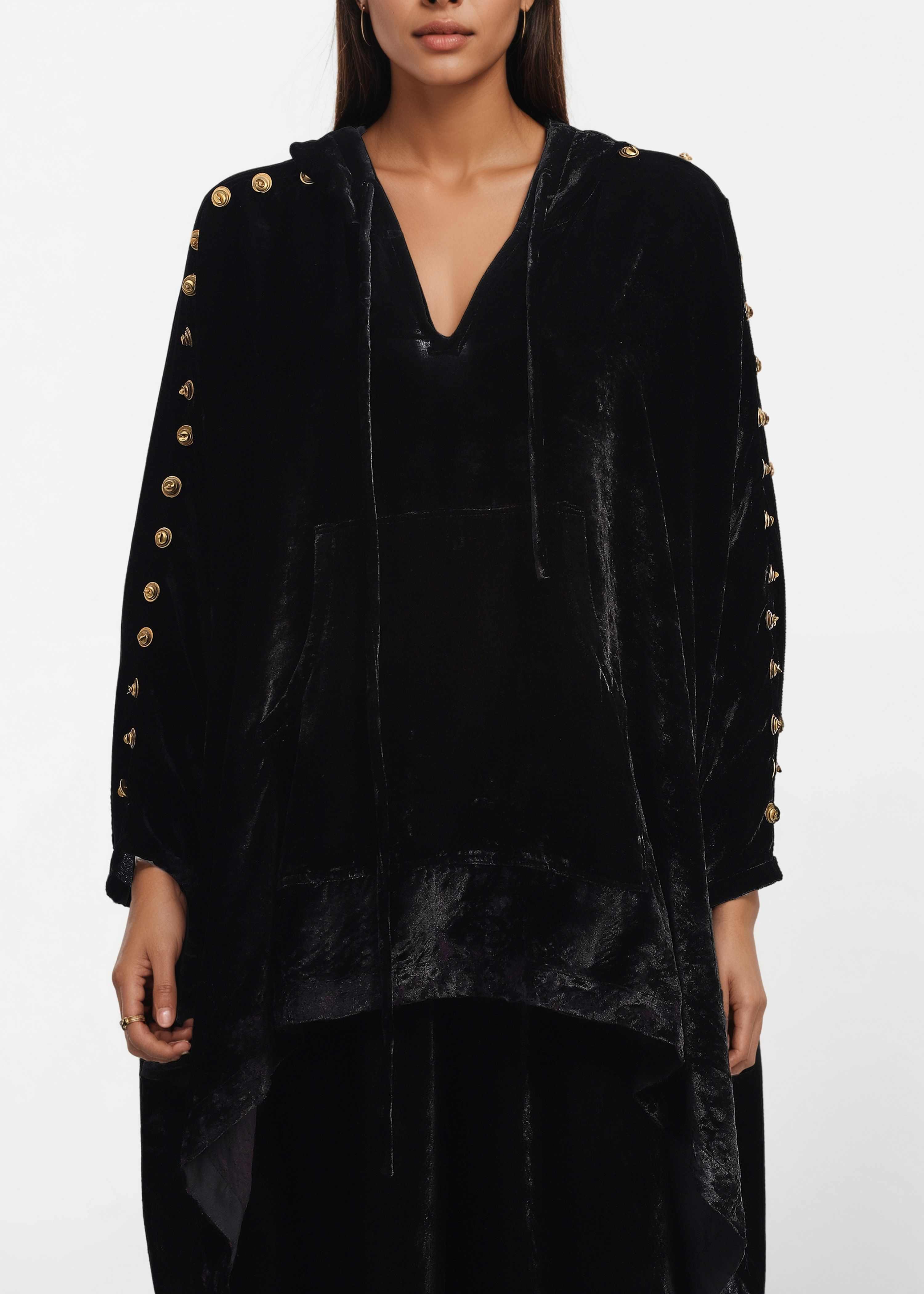 AKOK Black Velvet Hooded Top with Trousers Co-ords