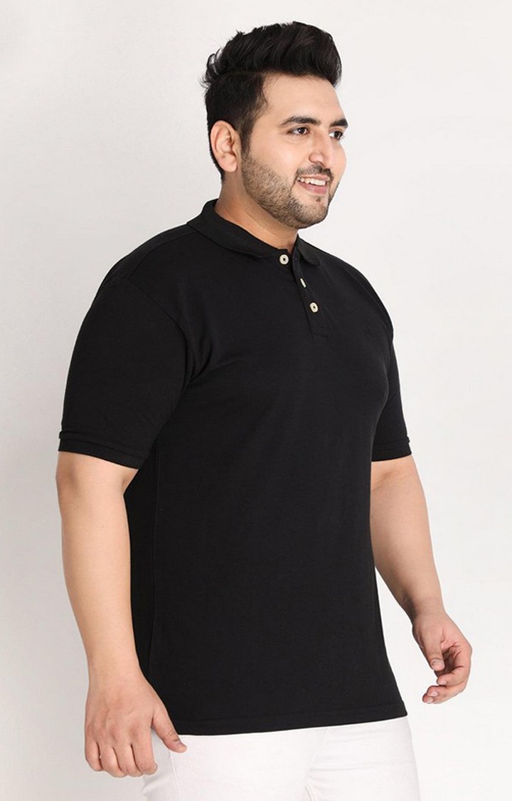 Men's Black Solid Polycotton Polo T-Shirt