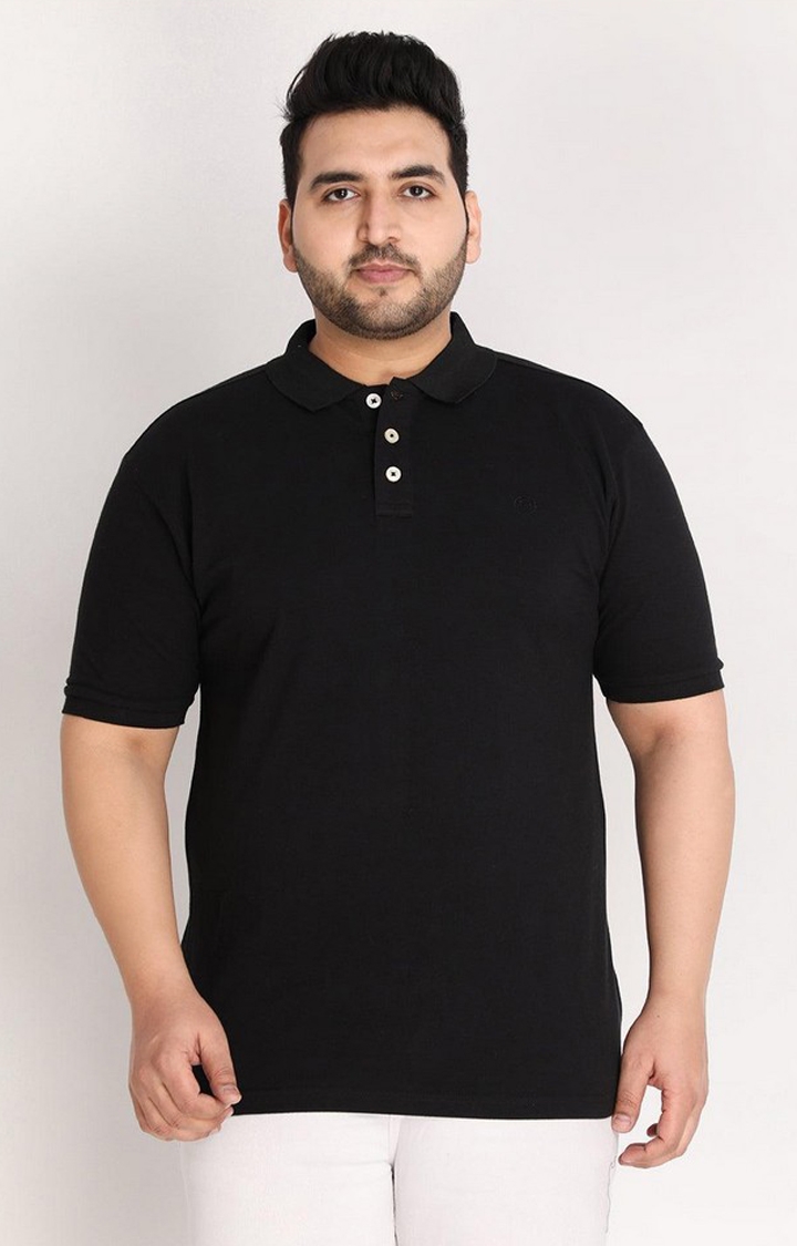 Men's Black Solid Polycotton Polo T-Shirt
