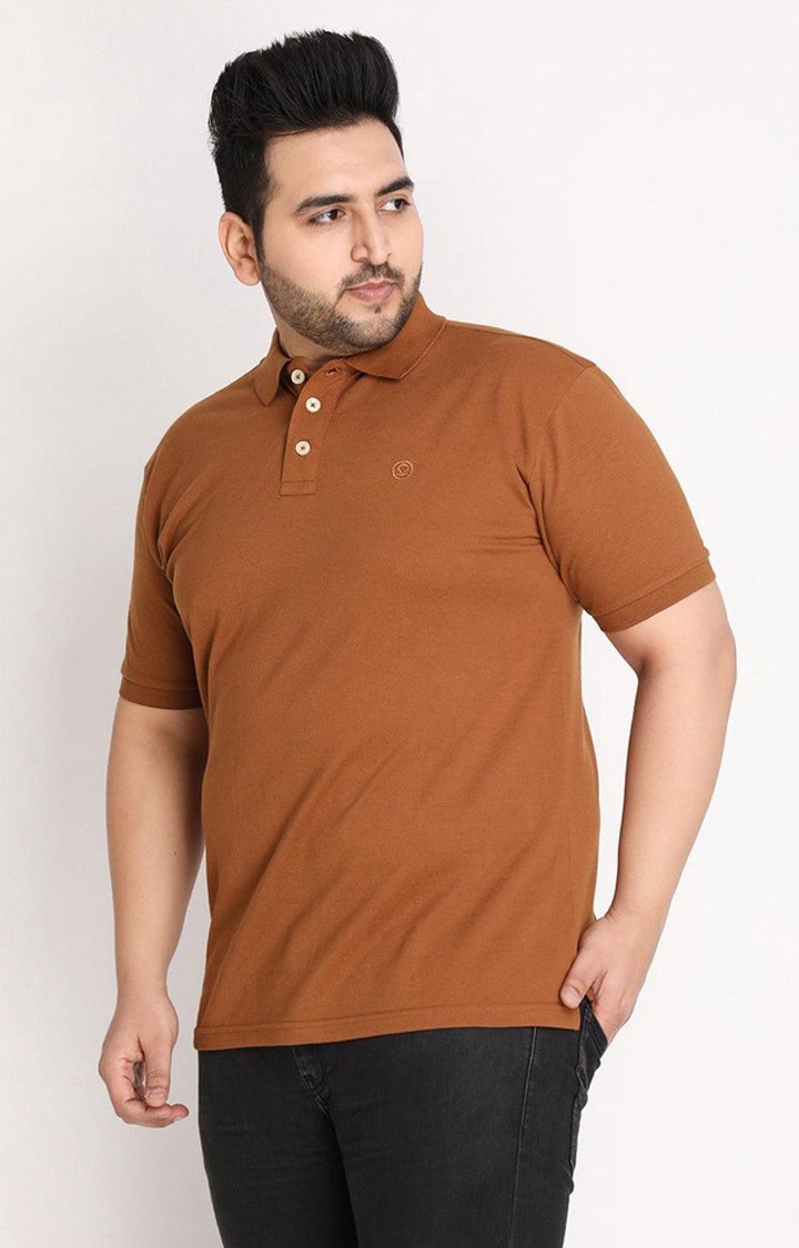 Men's Brown Solid Polycotton Polo T-Shirt