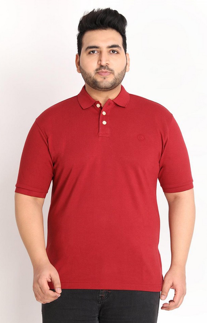 CHKOKKO | Men's Red Solid Polycotton Polo T-Shirt