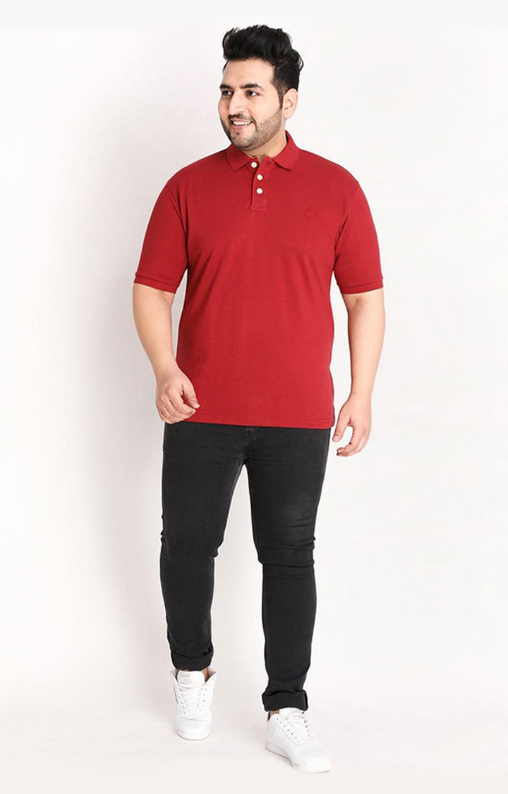 Men's Red Solid Polycotton Polo T-Shirt