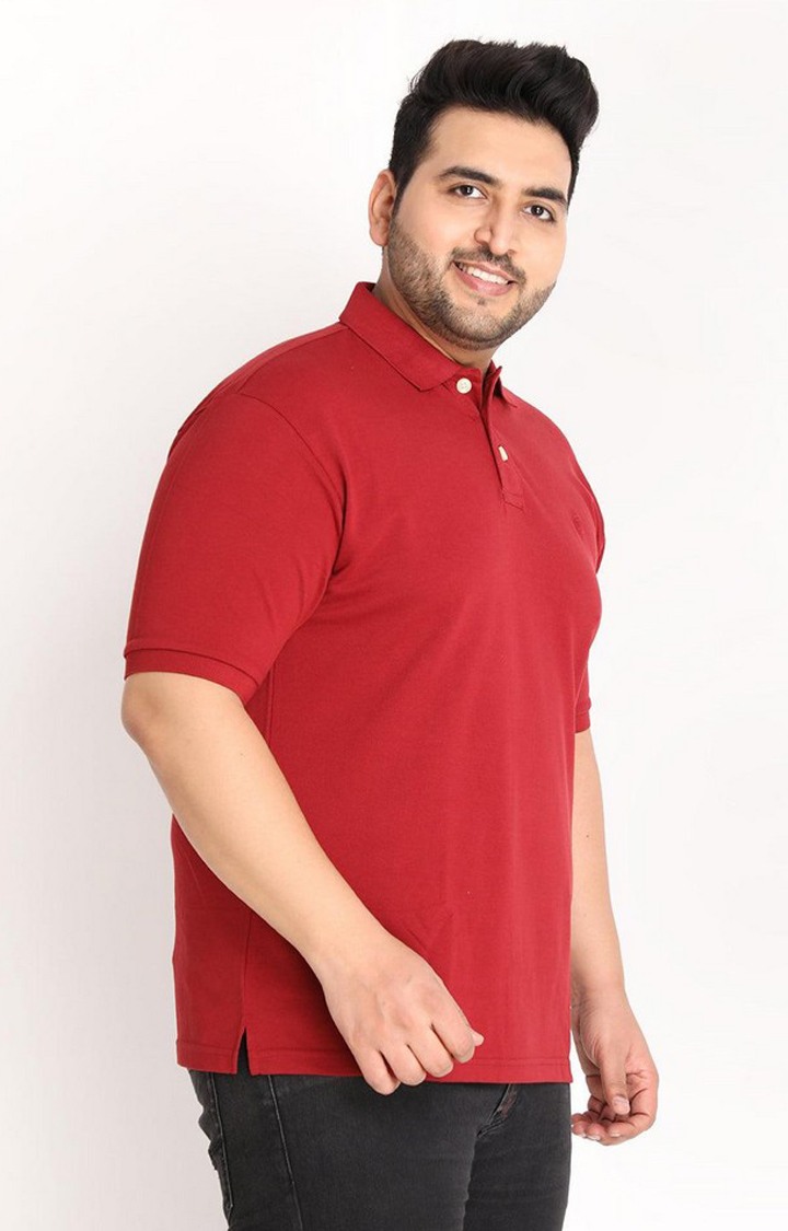 Men's Red Solid Polycotton Polo T-Shirt