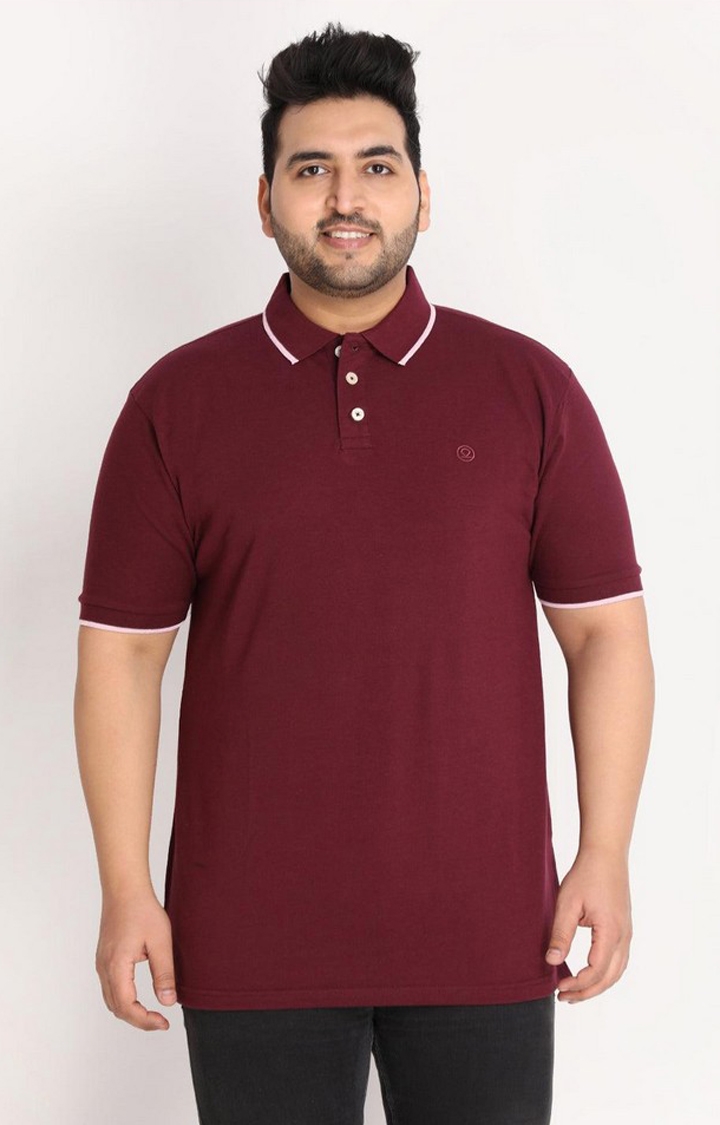 Men's Wine Red Solid Polycotton Polo T-Shirt