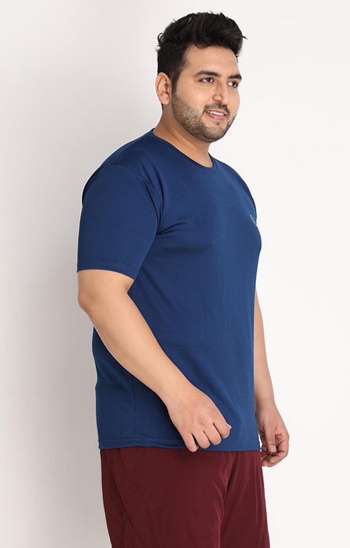 Men's Blue Solid Polyester Activewear T-Shirt