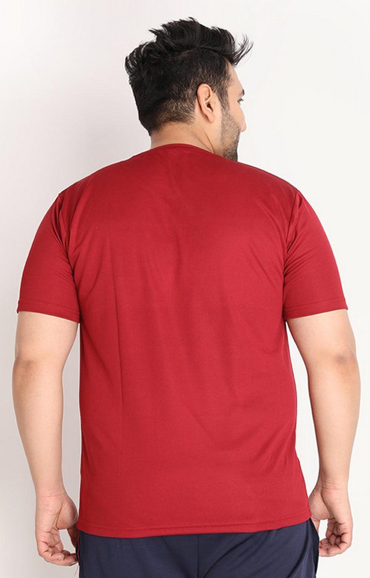 Men's Red Solid Polyester Activewear T-Shirt