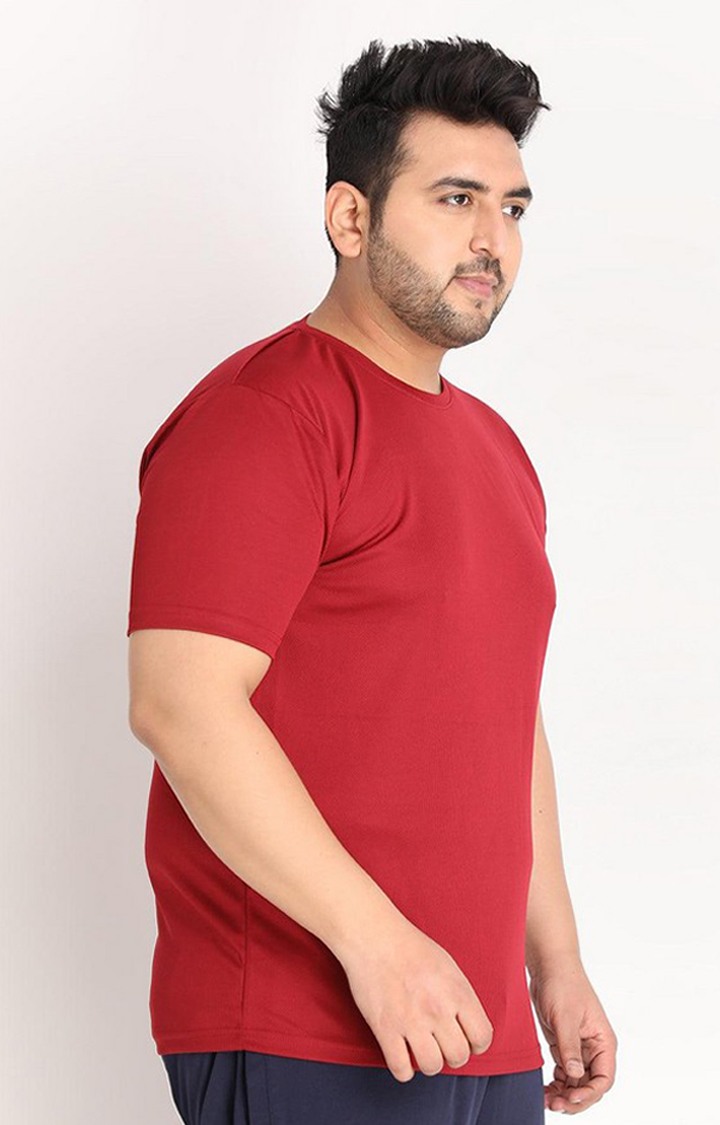 Men's Red Solid Polyester Activewear T-Shirt