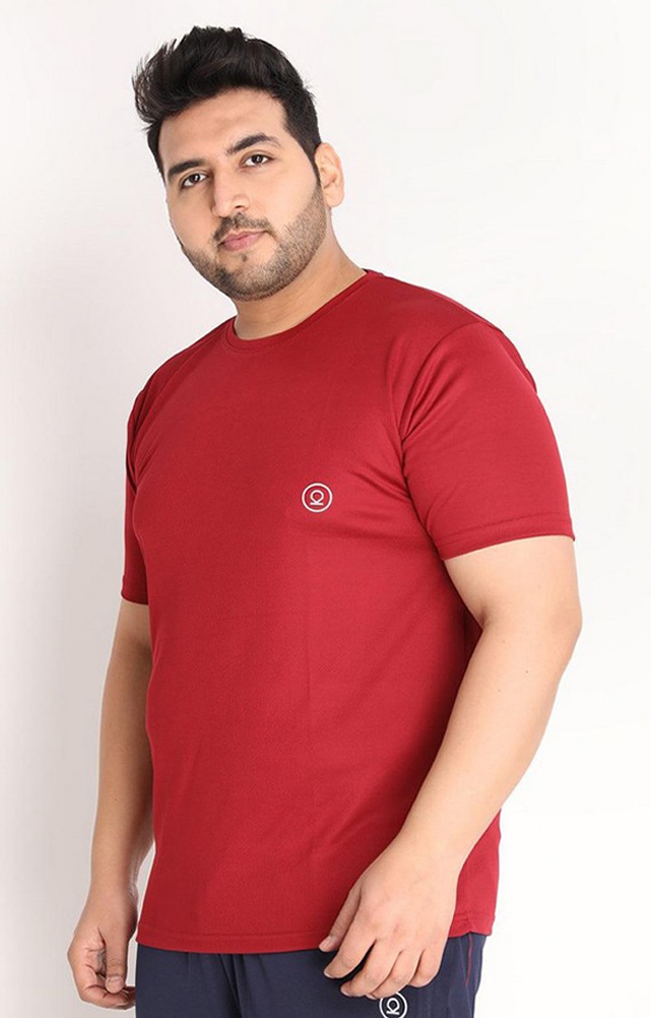 Men's Red Solid Polyester Activewear T-Shirt