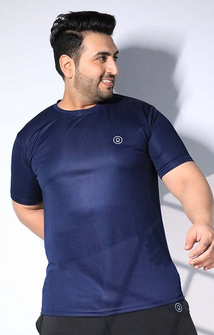 Men's Blue Solid Polyester Activewear T-Shirt