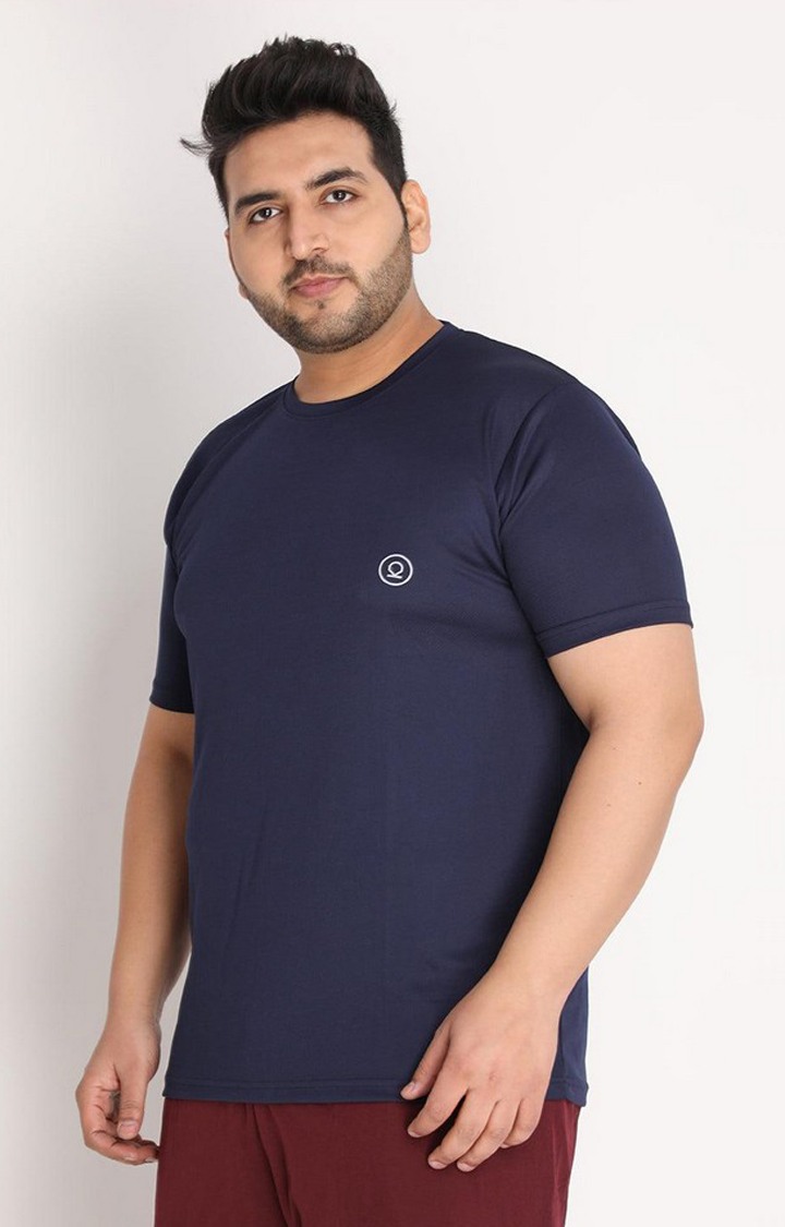 Men's Blue Solid Polyester Activewear T-Shirt