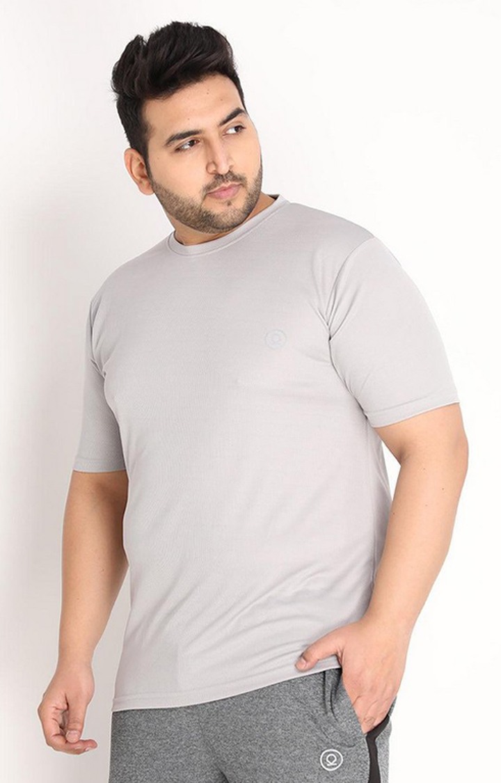 Men's Grey Solid Polyester Activewear T-Shirt